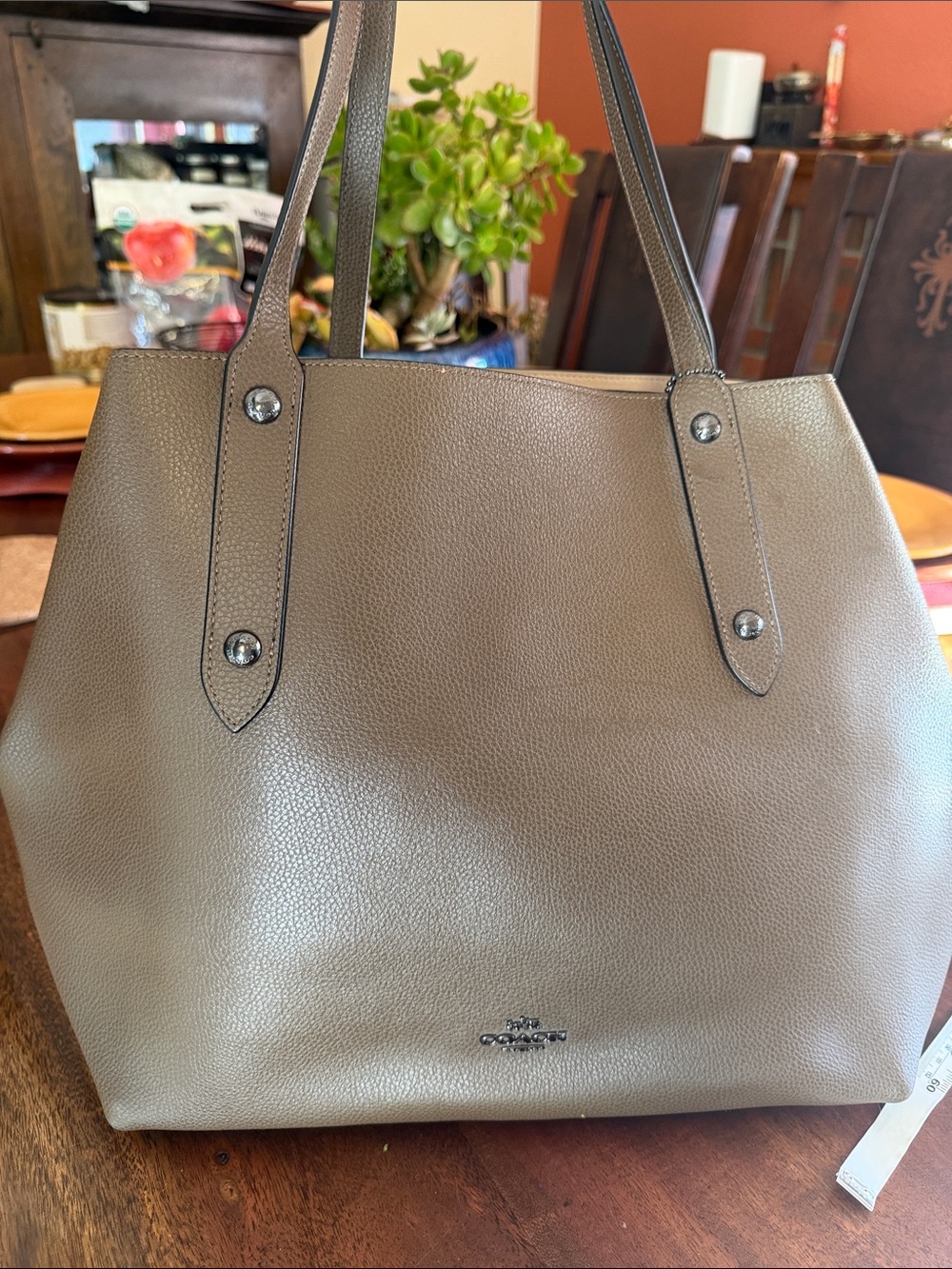 Coach Pebbled Leather Tote in Taupe Brown